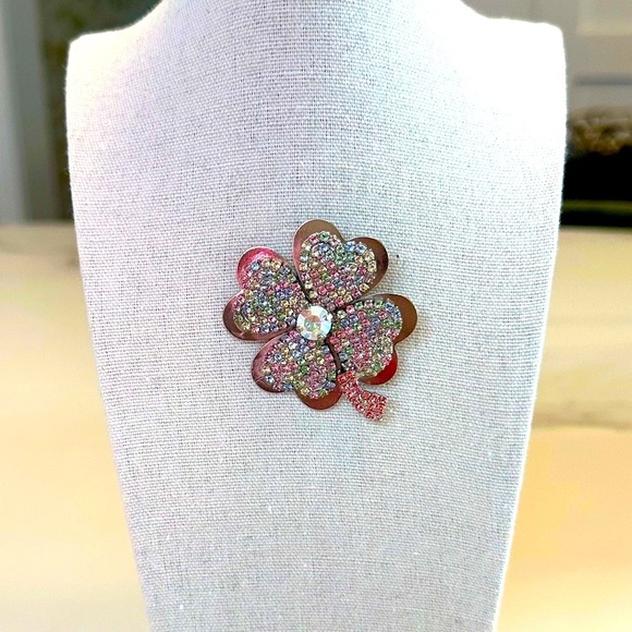 Rebekah Price Lucky Clover Silver and Multicolour Swarovski Crystal Brooch - Picture 5 of 13